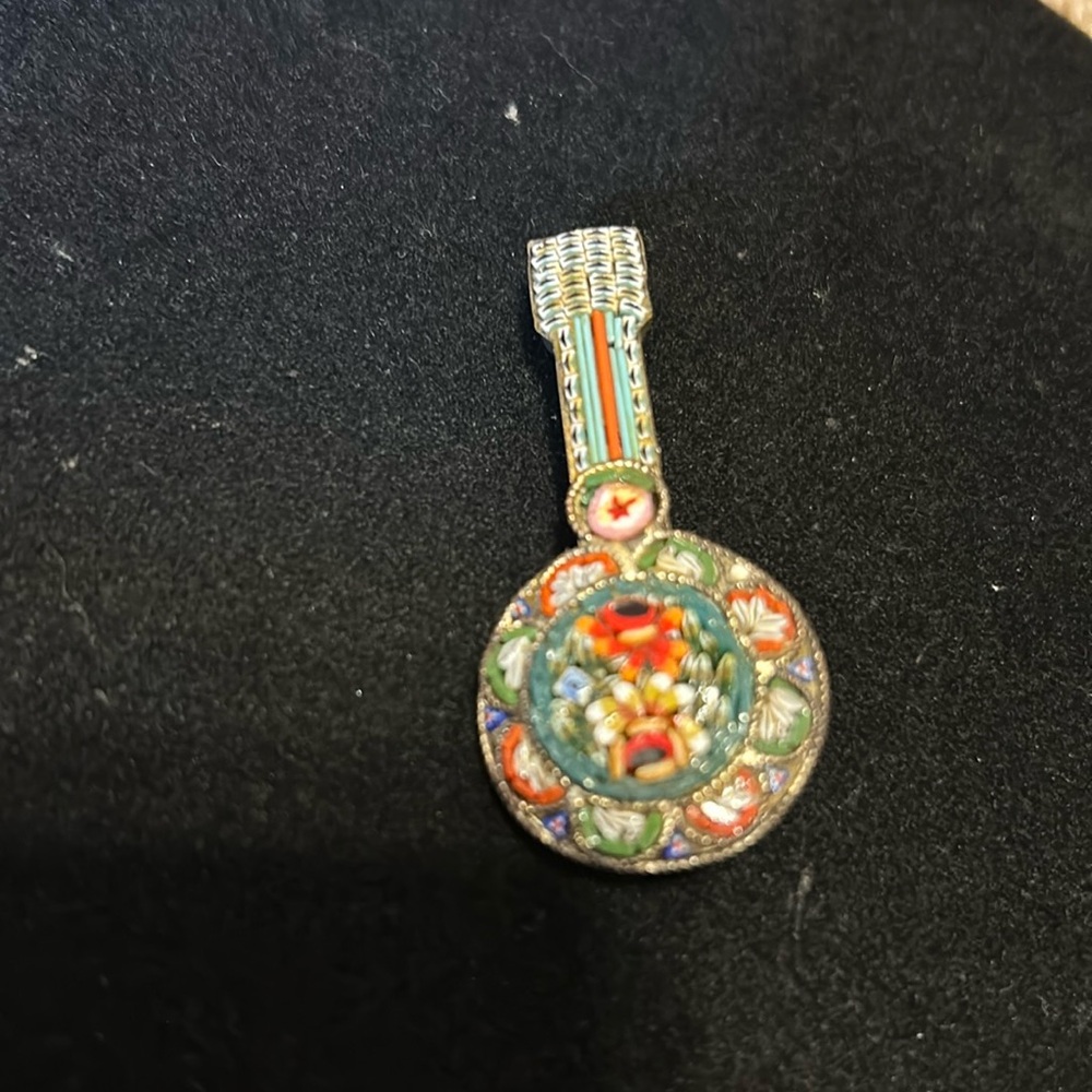Vintage Mandolin Mosaic Brooch Made in Italy 2”